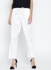 Cottonworld White Solid Trouser women