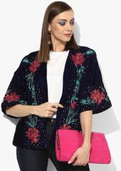 Cover Story Navy Blue Self Design Shrug women