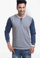 Cult Fiction Grey Milange Solid Henley T Shirts men