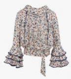 Cutecumber Beige & Navy Blue Printed Blouson Top Girls