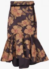 Cutecumber Mauve & Brown Printed Trumpet Midi Skirt girls