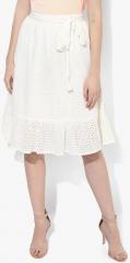 Deal Jeans Off White Self Design Flared Skirt women