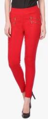 Deewa Red Solid Jeggings women