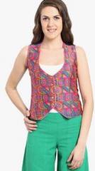 Desi Weaves Fuchsia Printed Vest women