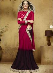 Desibutik Maroon Embroidered Saree women