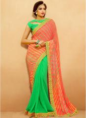 Desibutik Orange Printed Saree women