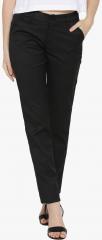 Devis Black Solid NA Slim Fit Formal Trouser women