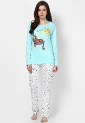 Disney By July Nightwear Aqua Blue Printed Pyjama And Top women