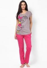 Disney By July Nightwear Grey Printed Pyjama& Top Nightwear Sets women