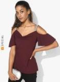 Dorothy Perkins Burgundy Solid Cold Shoulder Top Women