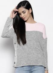 Dorothy Perkins Grey Melange & Peach Coloured Colourblocked Pullover women