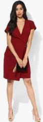 Dorothy Perkins Maroon Coloured Solid Shift Dress women