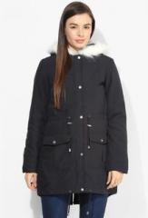 Dorothy Perkins Navy Blue Faux Leather Trim Parka women