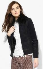 Dorothy Perkins Navy Blue Solid Faux Shearling Jacket women