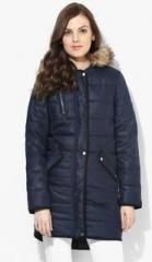 Dorothy Perkins Navy Blue Solid Tipped Luxe Padded Jacket women