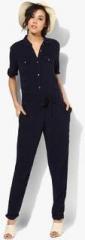 Dorothy Perkins Navy Shirt Jumpsuit With Belt women