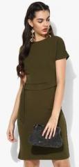 Dorothy Perkins Olive Coloured Solid Shift Dress women