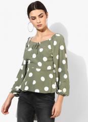 Dorothy Perkins Olive Printed Bardot Top women