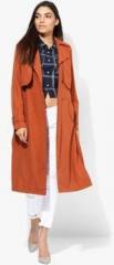 Dorothy Perkins Rust Solid Winter Jacket With Fabric Belt women