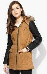 Dorothy Perkins Tan Solid Faux Leather Parka women