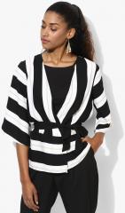 Dorothy Perkins White & Black Striped Open Front Shrug women