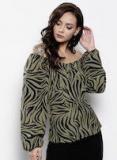 DOROTHY PERKINS Women Olive Green & Black Printed Bardot Top