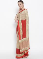 Drape Stories Beige & Red Printed Saree women