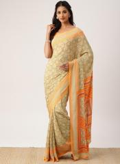 Drape Stories Beige Printed Silk Blend Saree