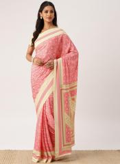 Drape Stories Coral Pink Printed Silk Blend Saree