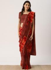 Drape Stories Maroon Poly Georgette Printed Saree women