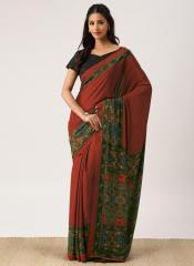 Drape Stories Maroon Printed Silk Blend Saree