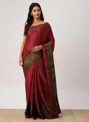 Drape Stories Maroon Solid Silk Blend Saree