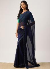 Drape Stories Navy Blue Printed Poly Georgette Saree women