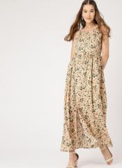 Dressberry Beige & Green Printed Maxi Dress women