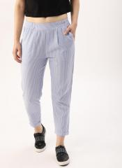 Dressberry Blue & White Regular Fit Striped Regular Trousers women