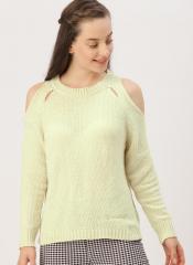 Dressberry Cream Coloured Cold Shoulder Solid Pullover women