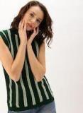 Dressberry Green & White Striped Sweater Vest Women