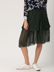 Dressberry Green Solid Flared Skirt women