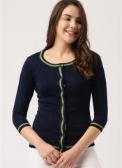 Dressberry Navy Blue Solid Cardigan women