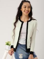 Dressberry Off White Self Design Cardigan women