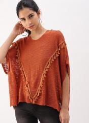 Dressberry Rust Orange Self Design Pullover women