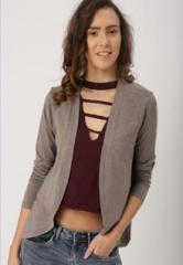 Dressberry Taupe Solid Open Front Shrug women