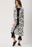 Dressberry White & Black Printed Open Front Longline Shrug women