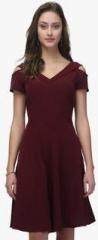 Eavan Maroon Solid Skater Dress women