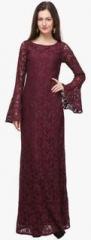 Eavan Wine Solid Maxi Dress women