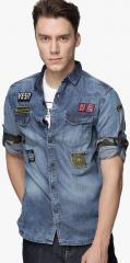 Ecko Unltd Blue Solid Regular Fit Denim Shirt men