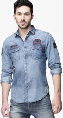 Ecko Unltd Blue Washed Denim Shirt men