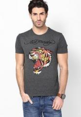 Ed Hardy Grey Melange Round Neck T Shirt men