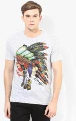 Ed Hardy Grey Milange Printed Round Neck T Shirt men