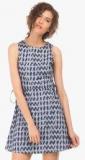 Elle Navy Blue Coloured Printed Skater Dress women